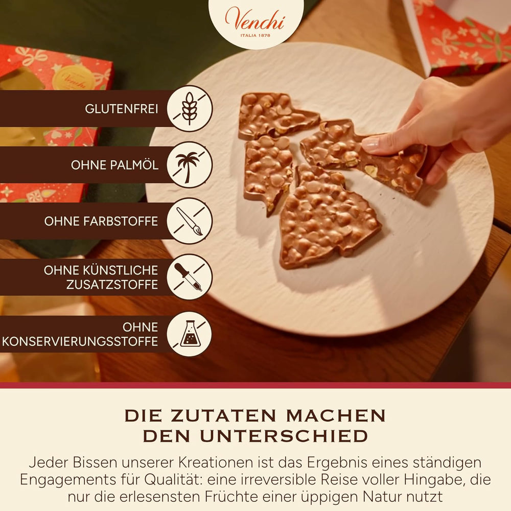 Venchi, Brutto&Buono, handgemachte Milchschokoladentafel in Tannenbaumform „Piedmont Forest Haselnuss“, 200 g, glutenfrei, limitierte Weihnachtskollektion, Geschenkidee