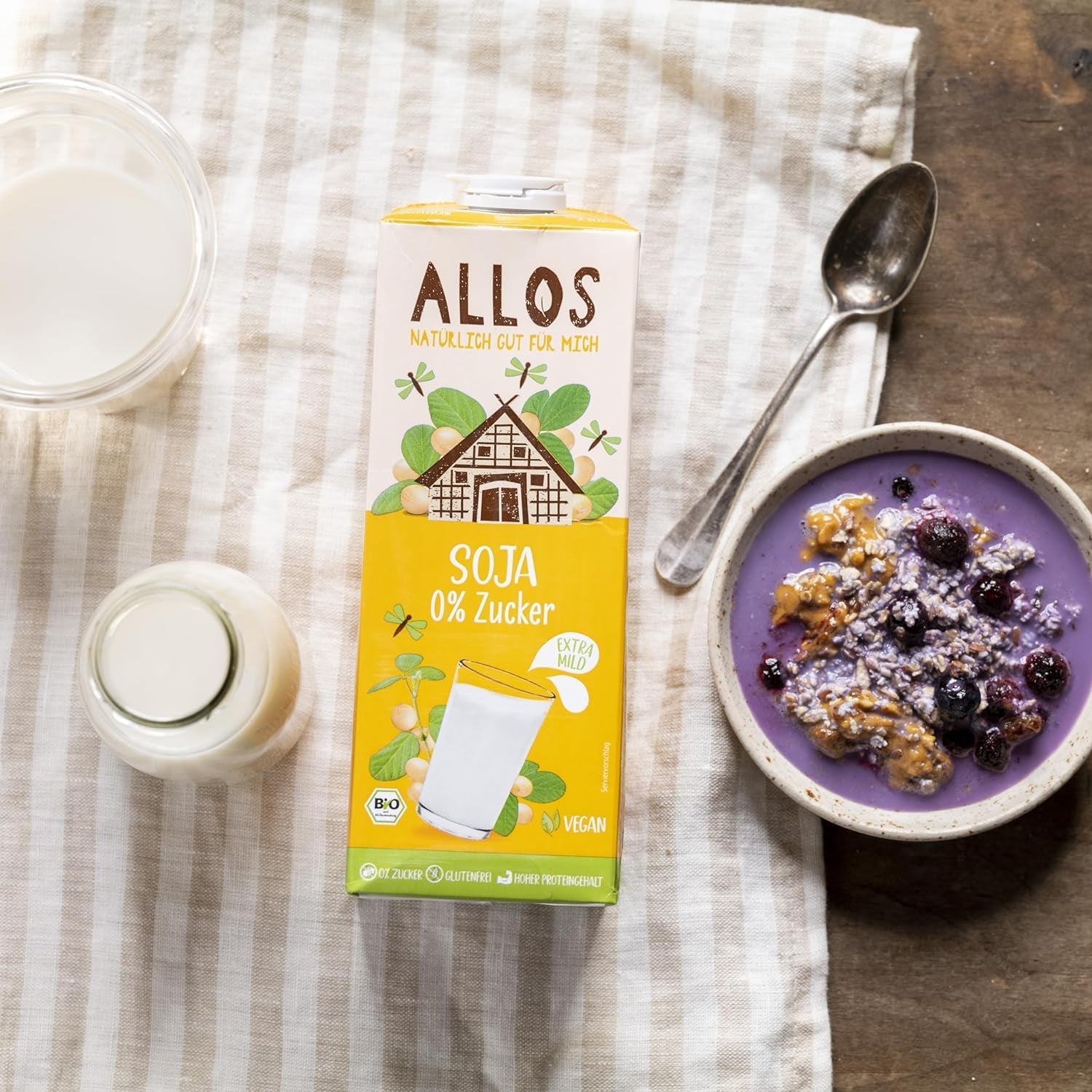 Allos Bio Sojadrink ohne Zucker | Milchalternative aus Soja | Sojagetränk | Getränk auf Pflanzenbasis | veganes Getränk | ohne zugesetzten Zucker | vegan | laktosefrei | 1 Liter (6 Stück)