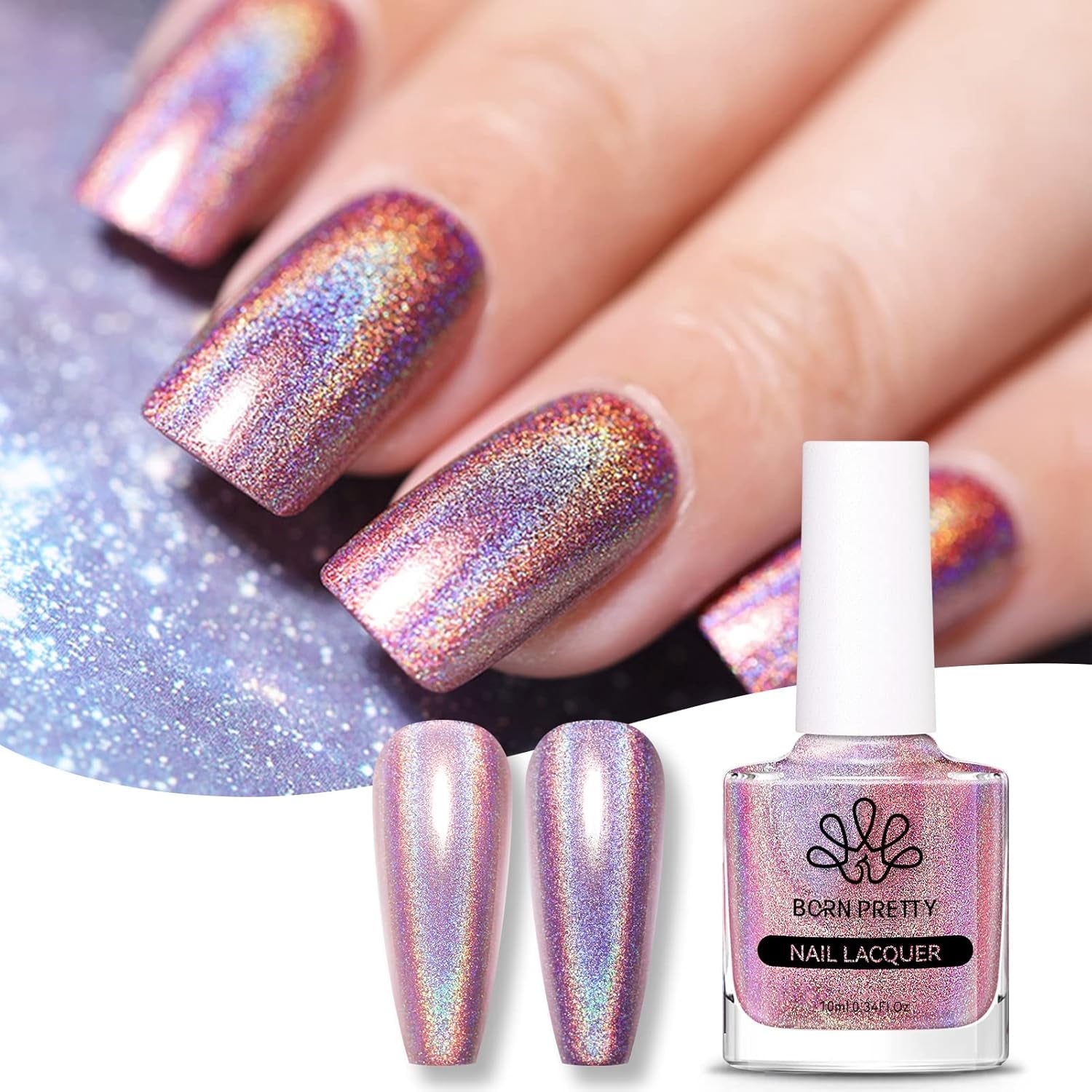 Born Pretty Glitzer-Nagellack, Rainbow Shining Glitter Super Shine Black Nail Art Nagellack