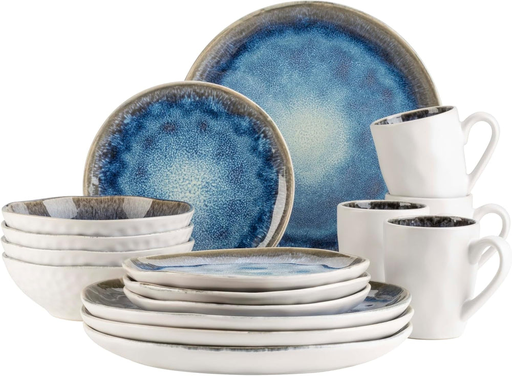 MÄSER 934092 Serie Frozen, Geschirr Set Aus Keramik Für 4 Personen, 16-Teiliges Kombiservice Mit Organischen Formen, Blau Gesprenkeltes Service, Steinzeug, Dunkelblau Tableware Sets Naty Shop Default Title