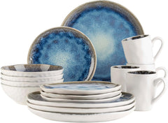MÄSER 934092 Serie Frozen, Geschirr Set Aus Keramik Für 4 Personen, 16-Teiliges Kombiservice Mit Organischen Formen, Blau Gesprenkeltes Service, Steinzeug, Dunkelblau Tableware Sets Naty Shop Default Title