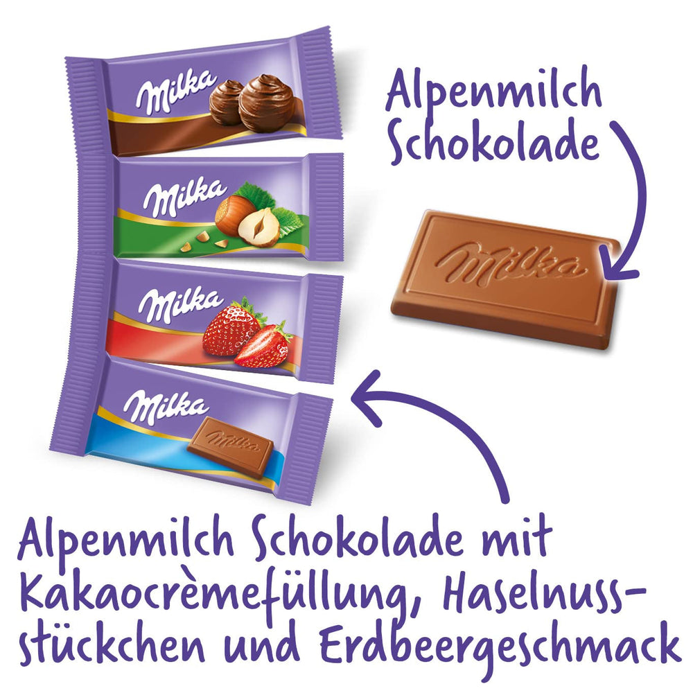 Milka Naps Mix 1 X 1.702 Kg, Mini-Schokoladentäfelchen Aus Alpenmilch, Erdbeer, Haselnuss Und Crème Au Cacao Naty Shop