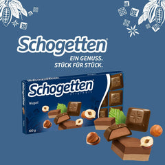 Schogetten Nougat Schokoriegel 100g, einzeln portioniert. Eine Freude. Stück für Stück.