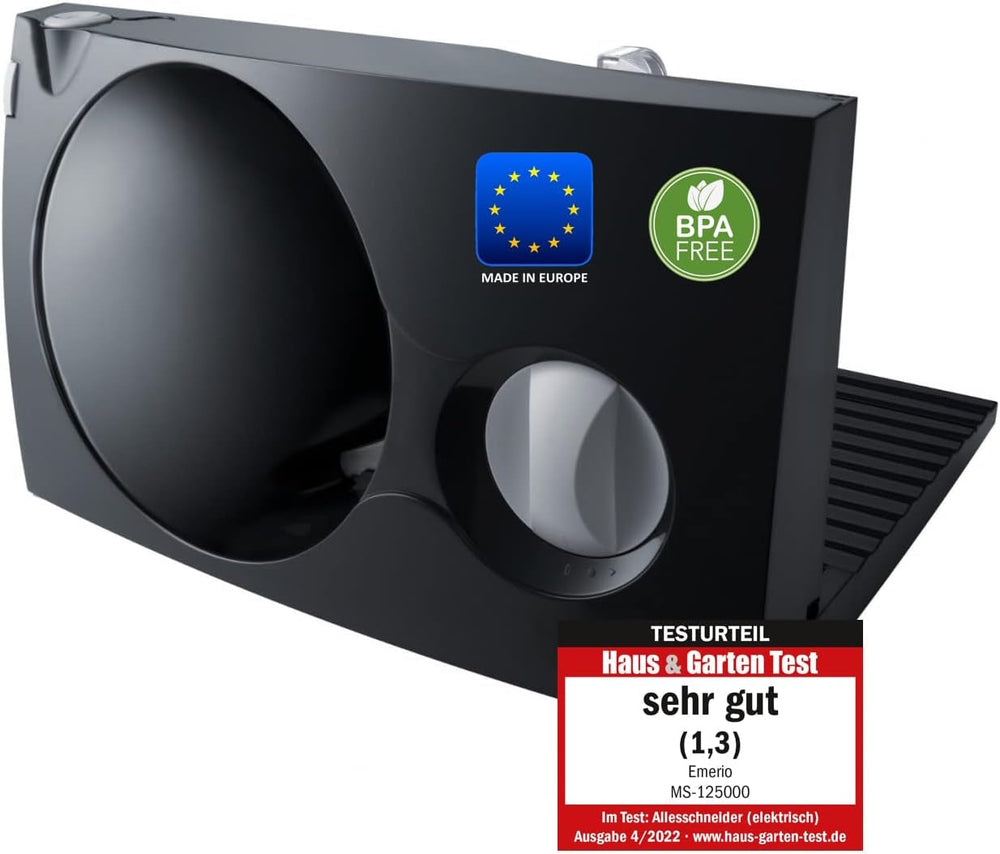 Emerio Allzweckschneider „Made in EU“ MS-125000, Edelstahlklinge, hergestellt in Deutschland, verstellbar von 0–17 mm, 100 W. Naty Shop einzelne schwarze Reiben und Hobel