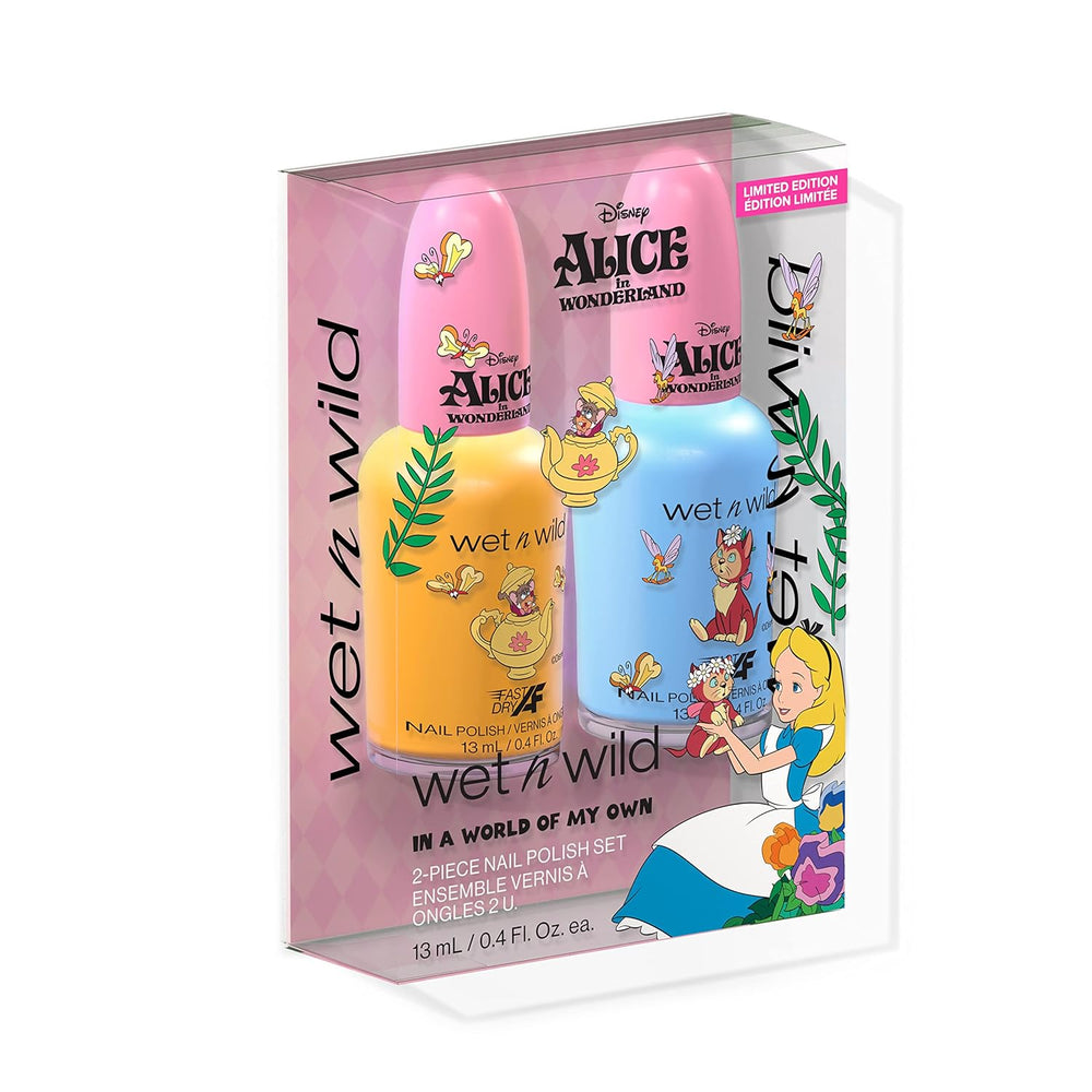 Wet n Wild Alice im Wunderland „In a World of My Own“ Nagellack-Set mit 2 Stück, mit schnell trocknender und lang anhaltender Formel, glänzendem Finish, hält bis zu 5 Tage