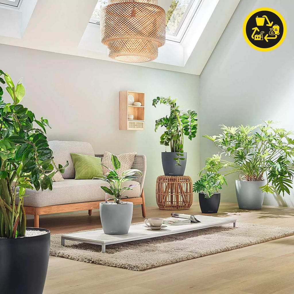 Jardinieră LECHUZA Classico Color ECO 35 Gri Închis | Jardinieră cu sistem de udare și indicator al nivelului apei | Fabricată din plastic 100% reciclat | Finisaj mat | Ø 34,5 x 32,5 cm | 18935