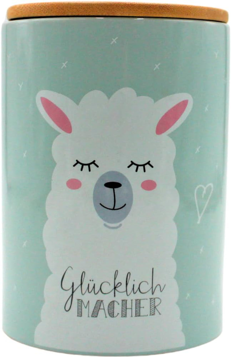 Dekohelden24 Cutie ceramică elegantă pentru depozitare/cafea/alimente proaspete/biscuit Hüftgold. Motivul: leneș. Dimensiuni: H/Ø 15,6 x 11 cm. Cutii depozitare alimente Naty Shop Llama