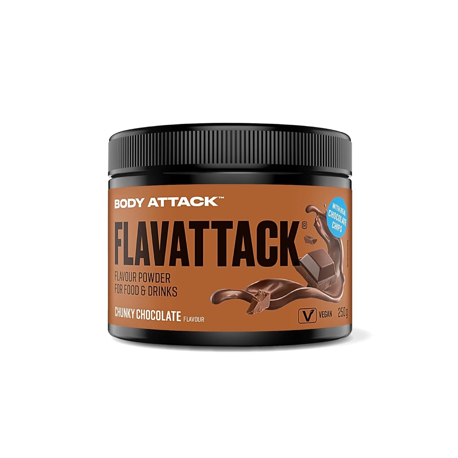 Body Attack Flavattack®, Double Choc Brownie, 250G / 83 Portionen Aromen Naty Shop 250 Gramm Schokolade mit Schokoladenstückchen