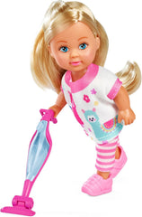 Simba Evi Love Home Puppe – Knöchelidepuppe mit 2in1 Staubsauger, Haushalts Rollenspiel mit Zubehör, kleine Modepuppe zum Spielen, 12 cm, ab 3 Jahre