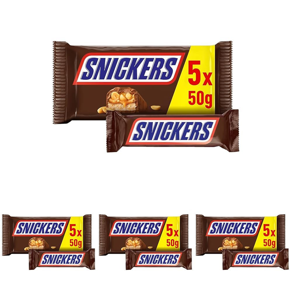 Snickers Schokoriegel Erdnuss-Karamell 5er-Packung | Snack-Fußball | (1 x 5 x 50g)