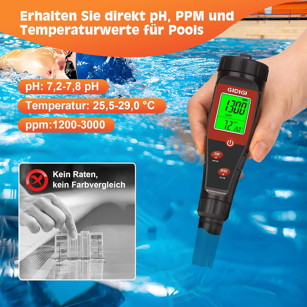 Hydroponisches Wasser-pH-Messgerät, digitaler Wasser-pH-Tester, TDS-Tester, EC-PPM-Test für Pflanzennährstoffe, 4-in-1-Leitfähigkeit, Trinkwasser-pH-Stift, DWC, Zimmerpflanzen