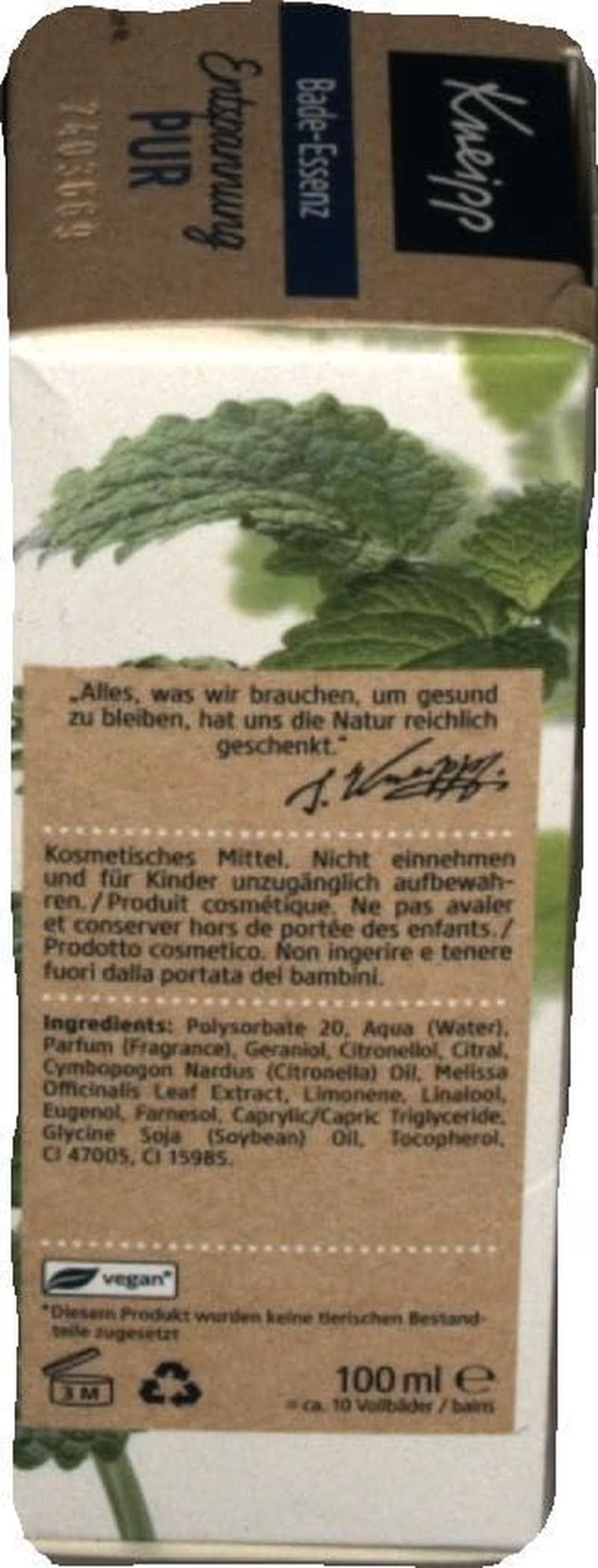 Kneipp Bade, Badeöl mit natürlichem ätherischem Öl der indischen Melisse und Zitronenmelissenextrakt, 100 ml Naty Shop