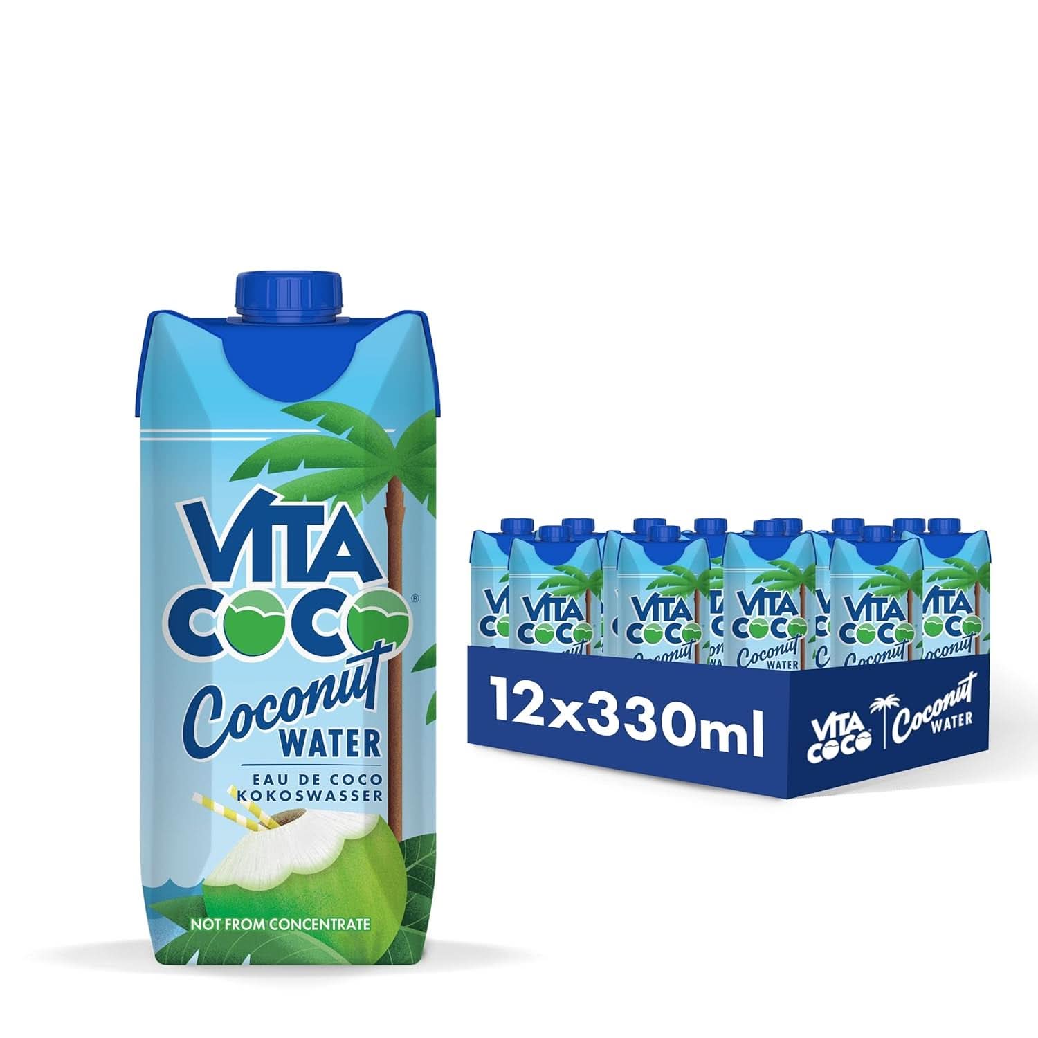 Vita Coco Pure Coconut Water 12 X 330 ml, natürliche Feuchtigkeitscreme mit Elektrolyten, glutenfrei, voller Vitamin C und Kalium. Alkoholfreie Getränke Naty Shop