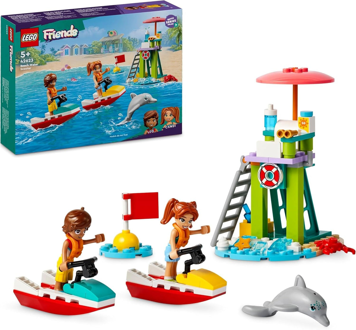 LEGO Friends Rettungsschwimmer-Aussichtsturm mit Jetskis, Kinderspielzeug, Geschenkidee für Mädchen und Jungen ab 5 Jahren mit 2 Figuren und Delfin, Jetski-Spielzeug 42623 Bausätze Besuche den LEGO-Store Standardtitel