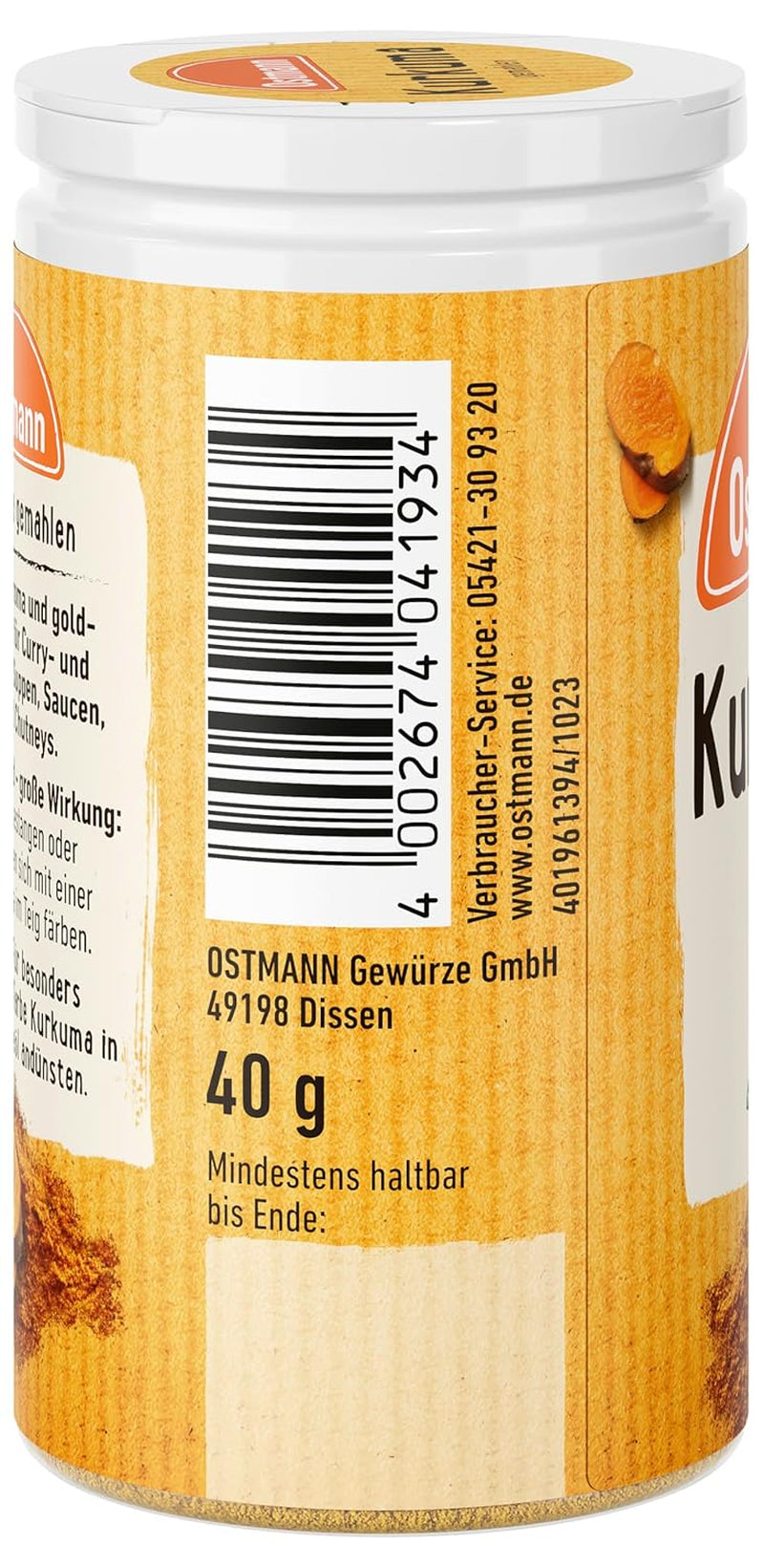 Ostmann Gewürze - Kurkuma gemahlen | Perfektes Gewürz für Curry- und Reisgerichte | Verleiht Gerichte eine goldgelbe Farbe | Natürliche Inhaltsstoffe | 40 g in der Streudose