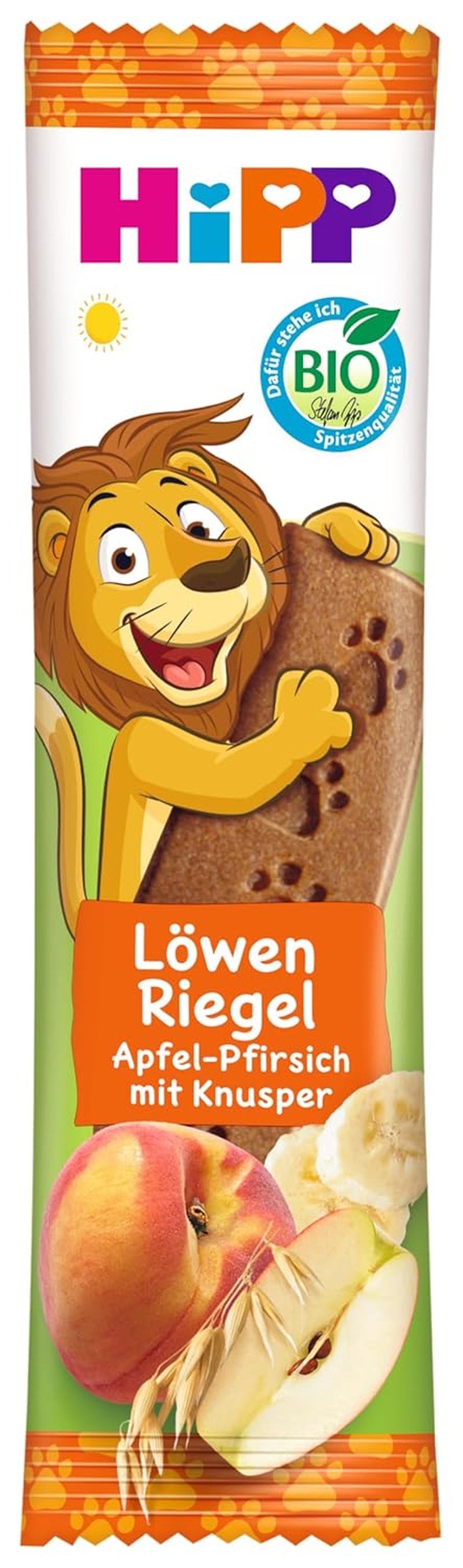 HiPP Lion Müsliriegel mit Crunchy Oats und Apfel und Pfirsich (24 x 20g), ab 1 Jahr, nur mit Früchten gesüßt, in bester Bio-Qualität