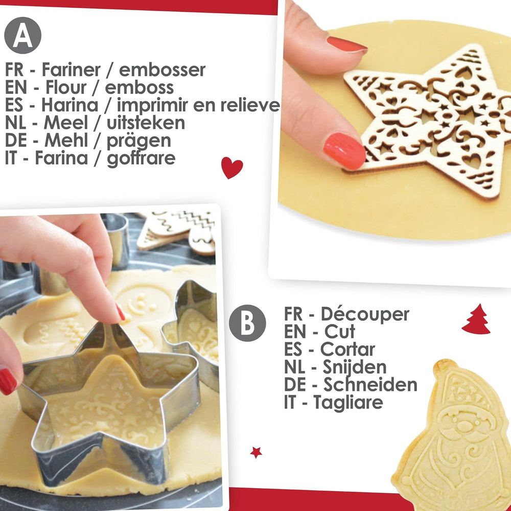 ScrapCooking – Set de tăiat fursecuri din lemn și embossare cu Moș Crăciun – Formă de tăiat fursecuri de Crăciun din oțel inoxidabil pentru fursecuri în relief – Accesorii de copt – Idee de cadou de Crăciun în bucătărie – 2079