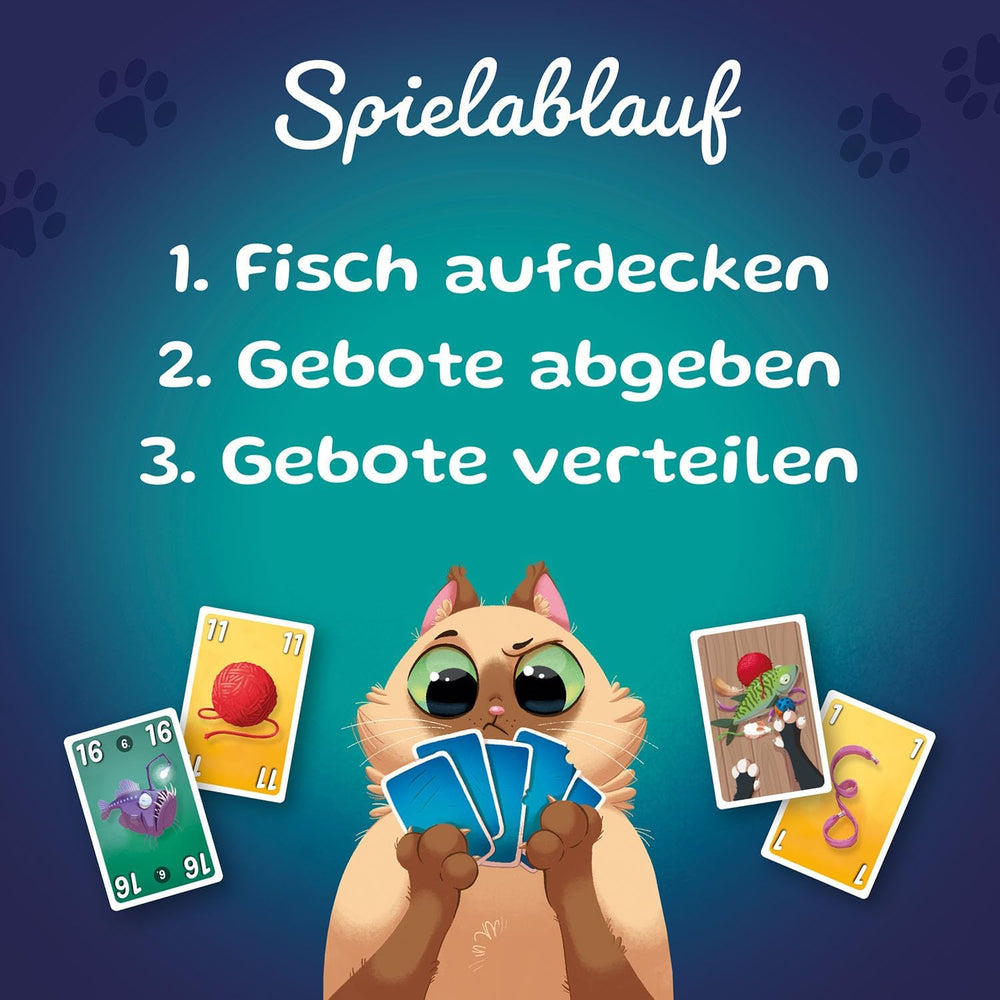 Kosmos 741846 Fish & Fluff Kartenspiel, ein lustiges Bietspiel für die ganze Familie, Brettspiel für 2–6 Spieler ab 8 Jahren, Partyspiel