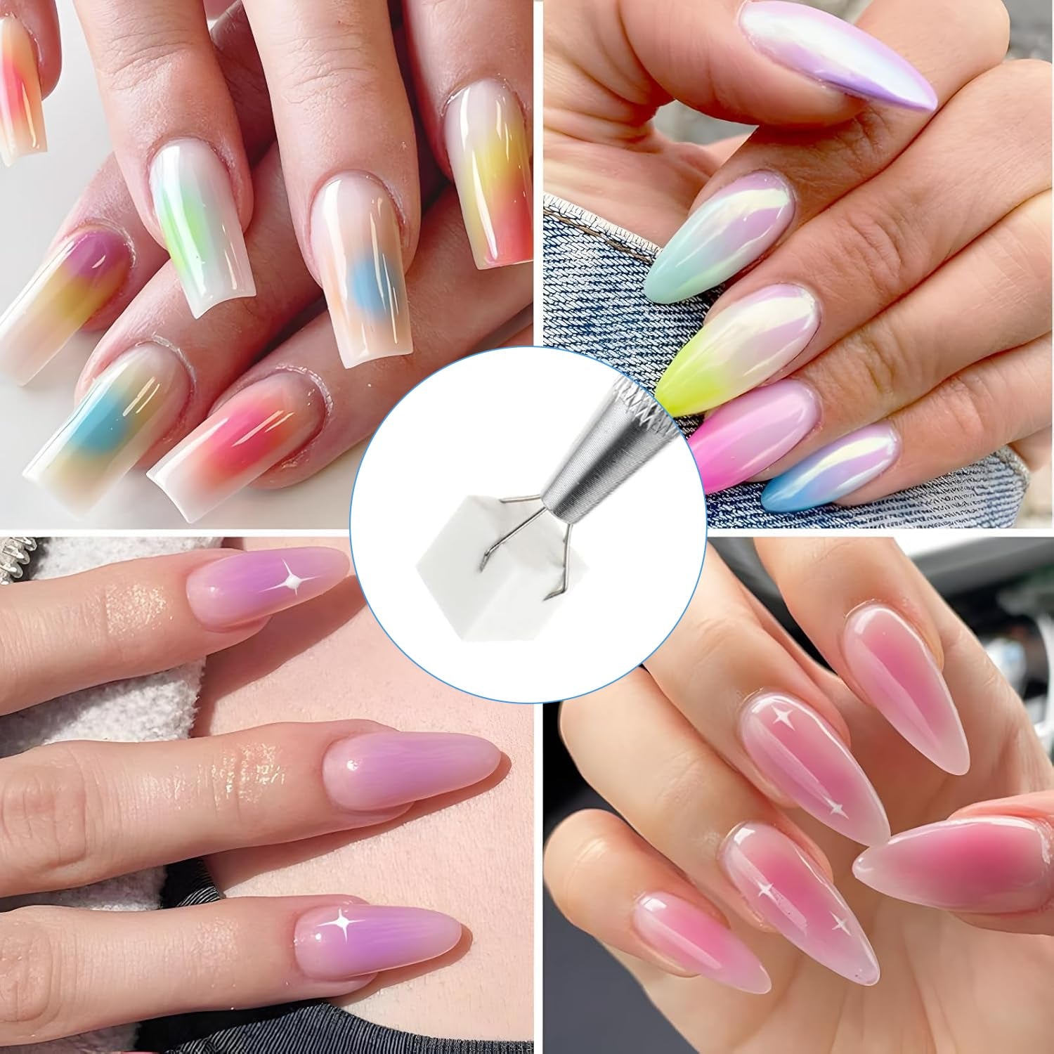 Eiito 100 Stück Weiche Nagelschwämme Für Ombre, Mit 2 Greifstift, Aura-Maniküre-Nagelkunst-Werkzeuge (Silber + Gold)