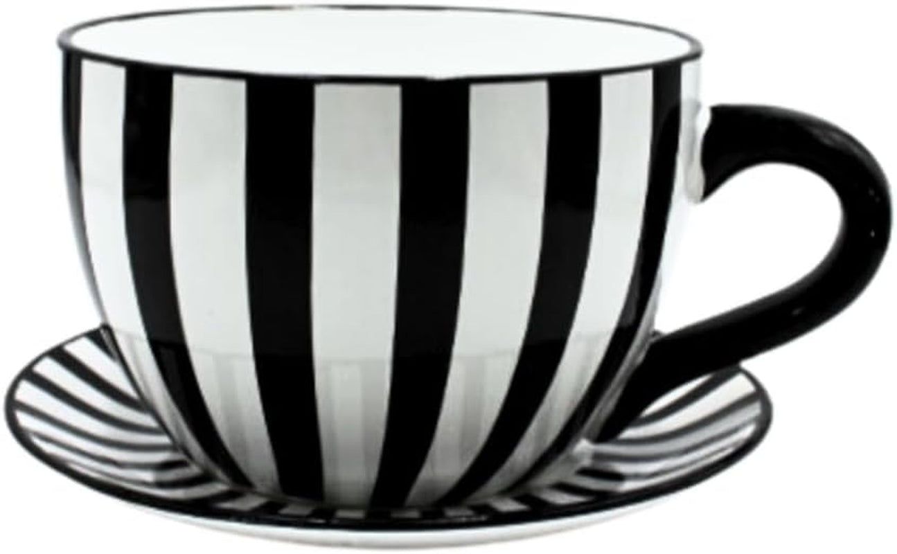 Ghiveci de flori Dekohelden24, jardinieră, ghiveci pentru plante, recipient pentru plante, ghiveci de flori. Ghiveci ceramic în formă de cupă cu mâner, design: lavandă, L/l/Î 25 x 23 x 14 cm.