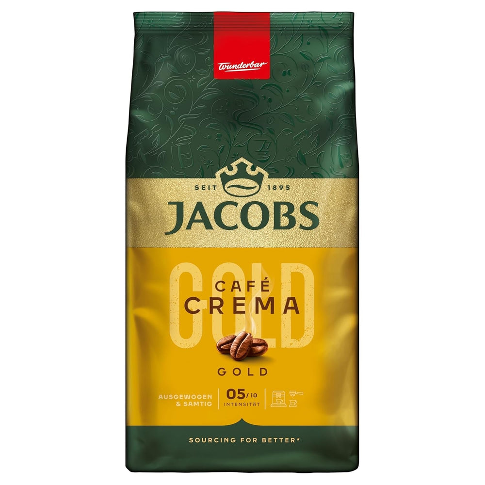 Jacobs Café Crema Gold Kaffeebohnen 1Kg – Vollmundig, Aromatisch, Fruchtige Note, Arabica & Robusta Bohnen, Intensität 5/10, Ideal Für Café Crema Naty Shop Crema Gold 1 Kg