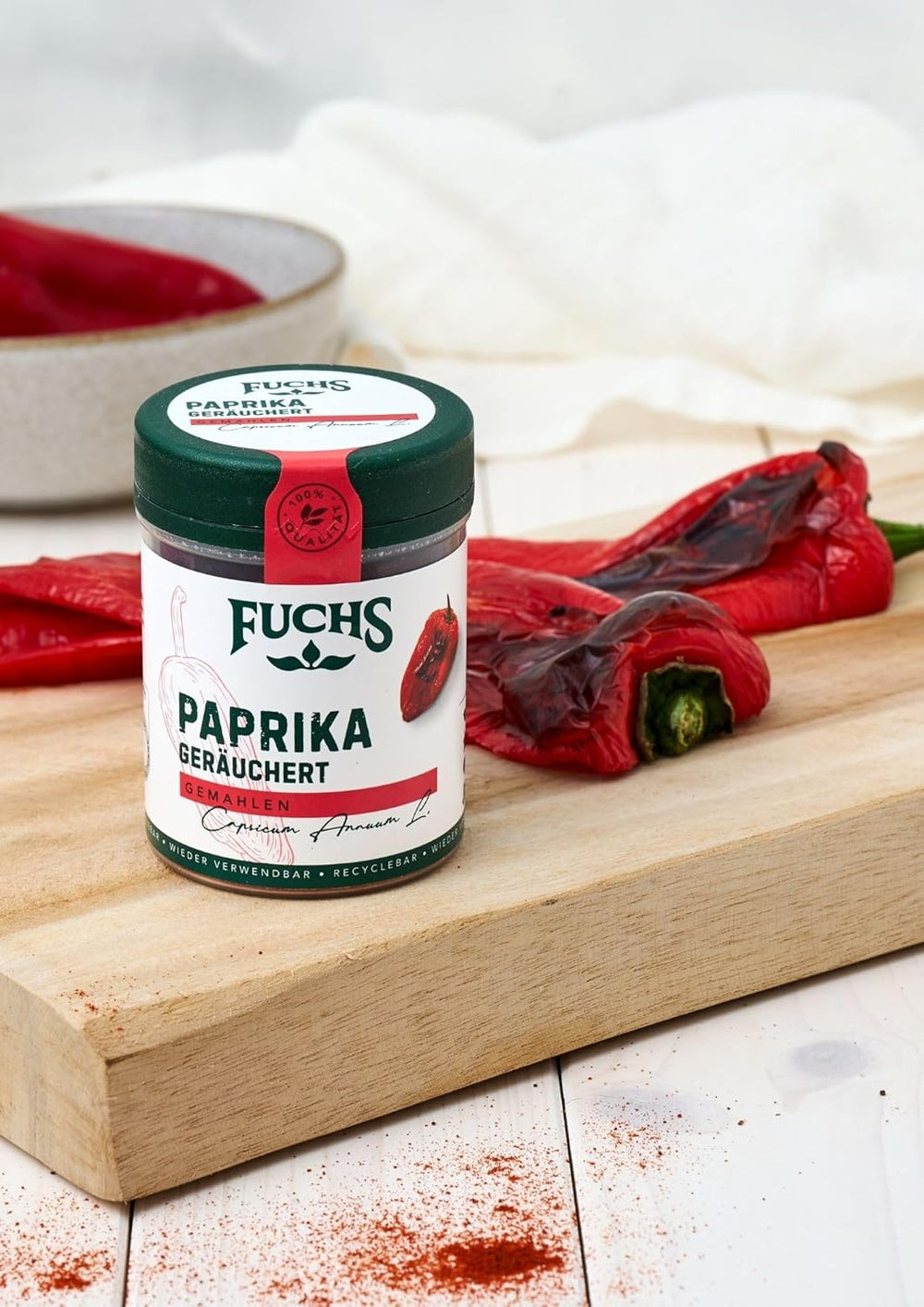Fuchs Gewürze - Paprika geräuchert gemahlen - rauchiger Geschmack für BBQ, Gulasch oder Tofu - natürliche Zutaten - 60 g in wiederverwendbarer, recyclebarer Dose