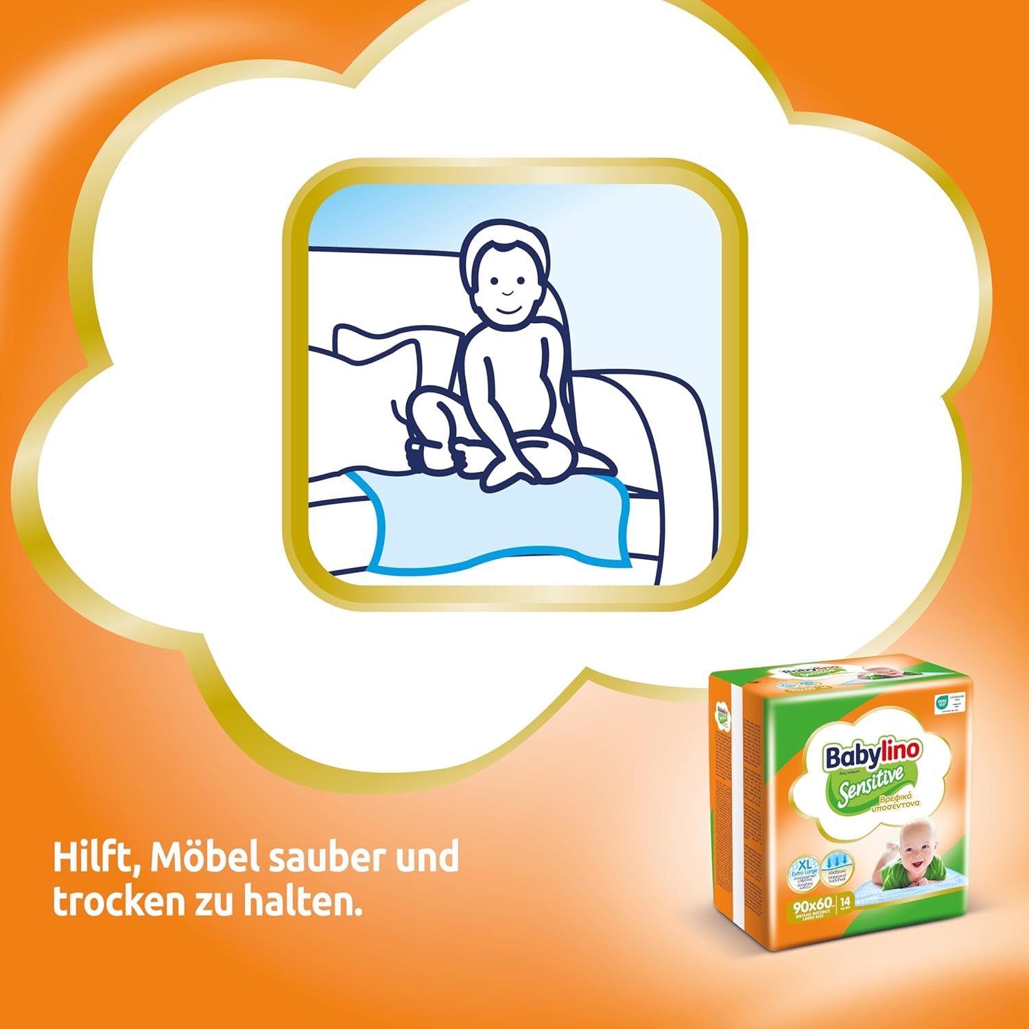 Sensitive Feuchttücher, 90 x 60 cm, extra saugfähig, 14 Stück