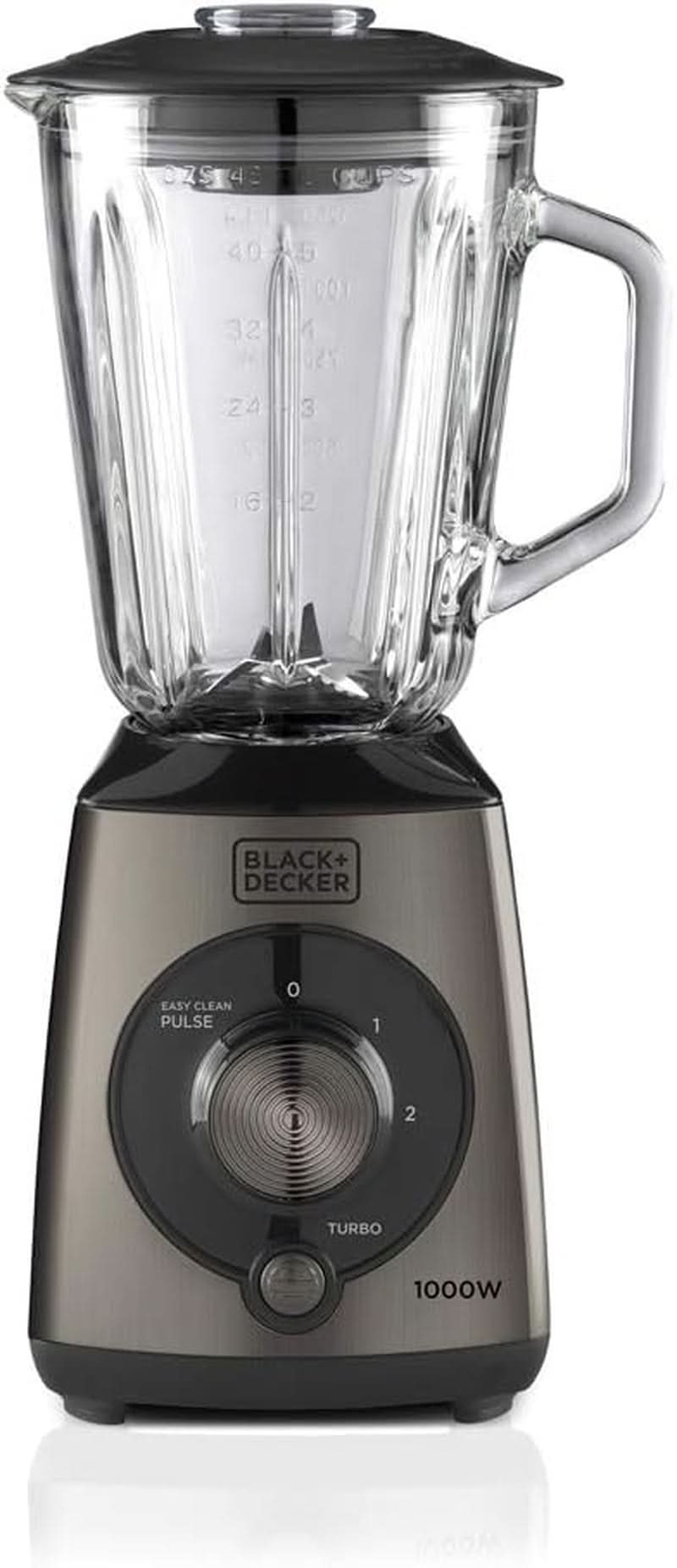 BLACK+DECKER Standmixer | 500W | 2 Geschwindigkeiten | Pulse-Funktion | Glaskrug | 1,5L | Edelstahlmesser Mit 4 Klingen | Herausnehmbar Und Leicht Zu Reinigen | Weiß Und Grau Bucatarie Naty Shop 1000W Edelstahl