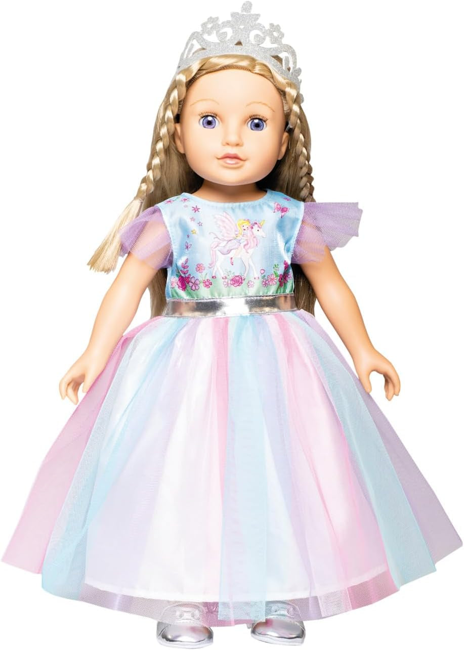 Heless 1130 - Kleid für Puppen im Design Fairy und Einhorn, mit silberner Krone, Größe 28 - 35 cm