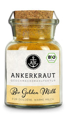 Ankerkraut Bio Golden Milk, Gewürz für goldene Milch, mit Kurkuma, Zimt und Ingwer, 75 g im Korkglas