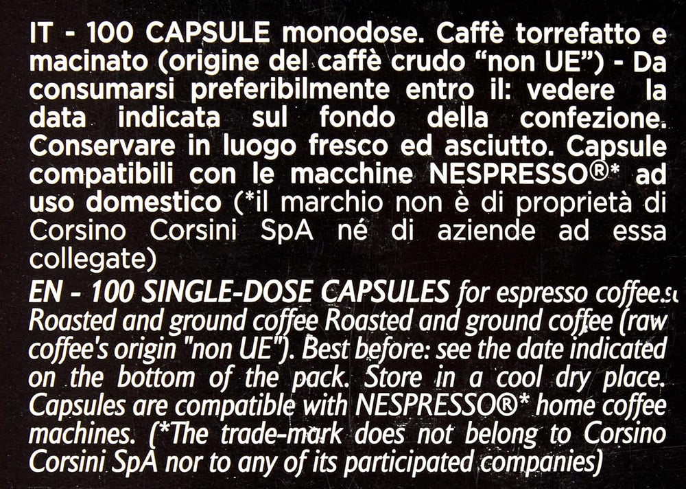 Caffè Corsini - Classico Italiano, Miscela Di Caffè In Capsule Compatibili Nespresso, Gusto Forte E Deciso - Confezione Da 100 Capsule
