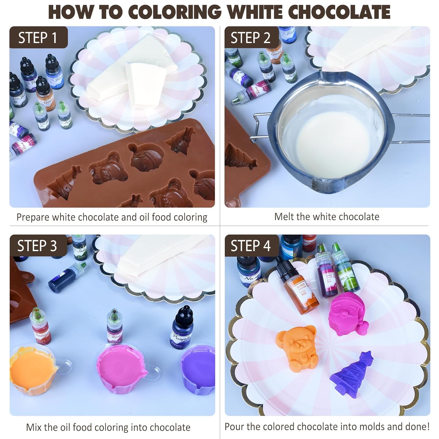 Fettlösliche Lebensmittelfarbe Für Schokolade - 26 Farben Ölbasis Lebensmittelfarben Für Fondant, Torten Dekoration, Backen - Flüssige Food Coloring Für Kakaobutter, Buttercream, Kuchen - 6Ml Je Naty Shop