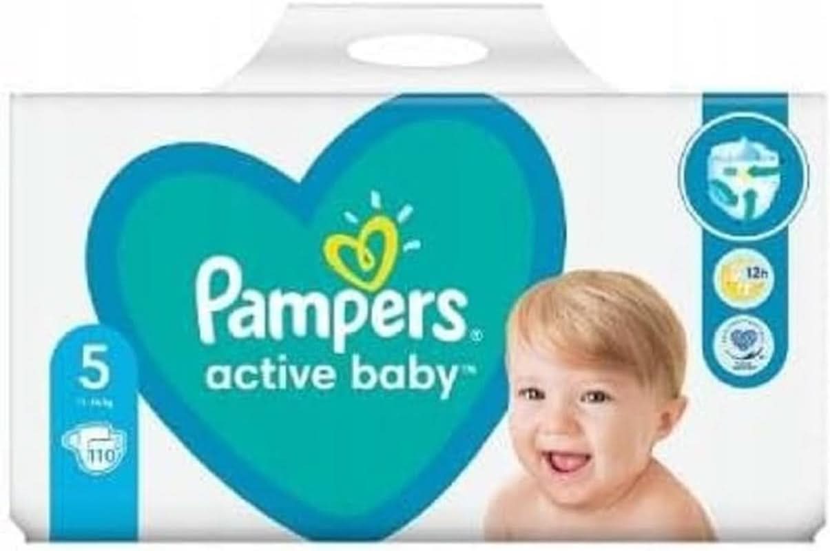 Pampers Windeln Größe 5 (11-16 kg), Active Baby Windeln, 110 Stück, Schutz vor Auslaufen den ganzen Tag Mutter und Baby Naty Shop