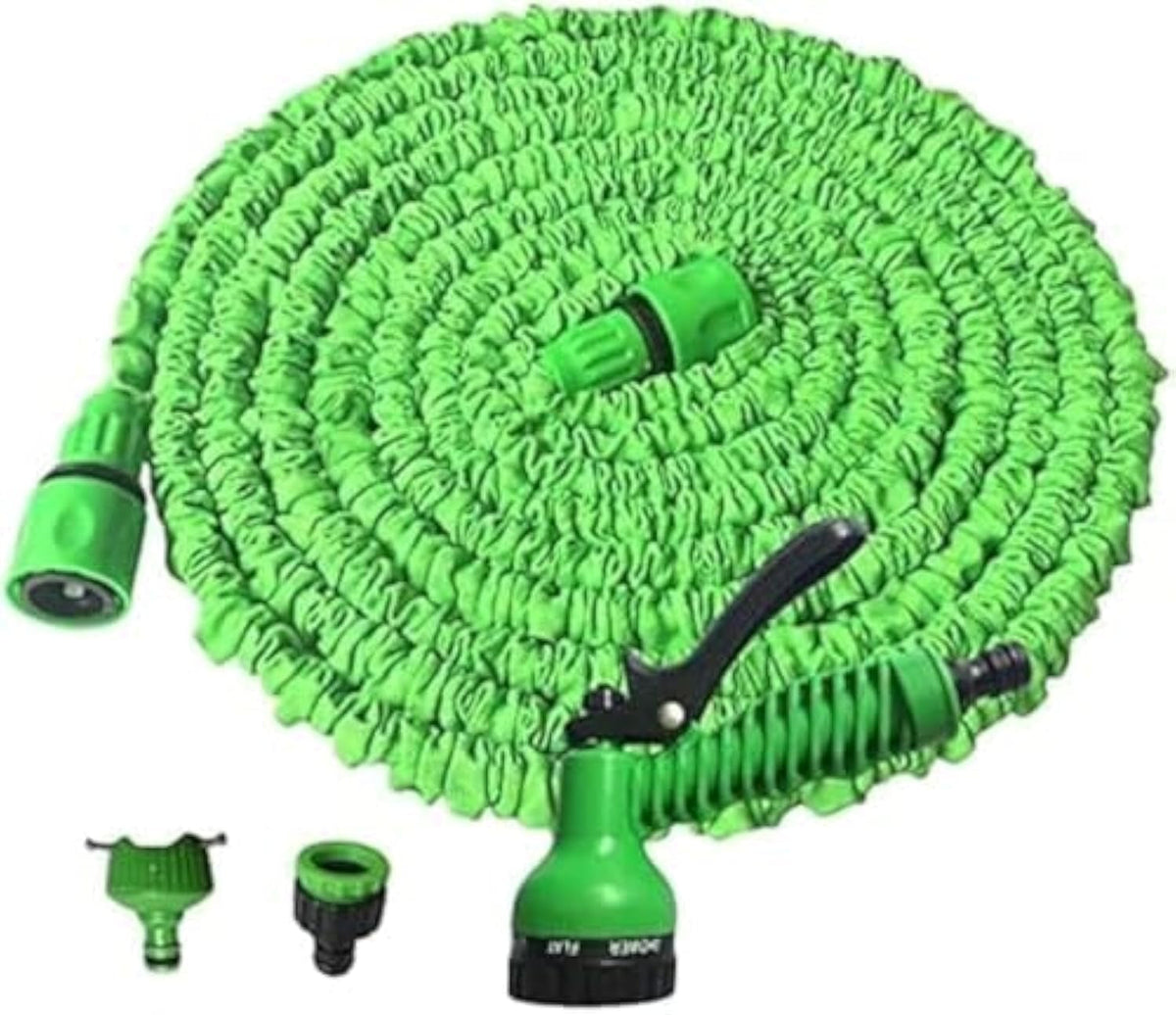Furtun flexibil de grădină 15m verde, plastic/cauciuc, duză de pulverizare cu 7 căi, 8 bar, 0,68 kg, 1 bucată