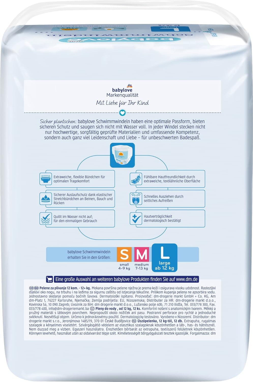 Badewindeln Größe L (10 - 14 kg), 12er Pack
