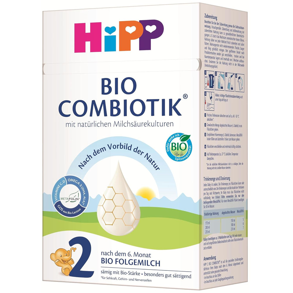 HiPP 2 Bio Combiotik (4 x 600g), Folgemilch nach 6 Monaten, mit Stärke, natürlichen Milchsäurekulturen, GOS, Omega-3 (DHA, ALA), in bester Bio-Qualität