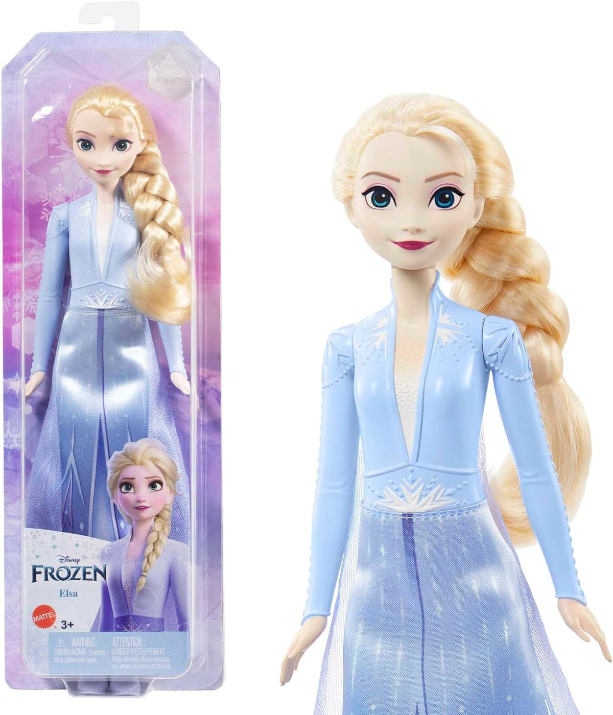 Păpușa Mattel Disney Prințesa Elsa, Păpușă Frozen în ținută de călătorie, Păr blond pieptănabil, Articulație articulată, Fustă și cizme detașabile, Cadouri Disney, Jucărie pentru vârste de 3 ani și peste, HLW48
