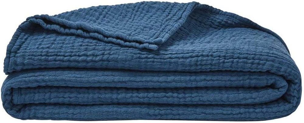 ESSIX Plaid, Monocolor, Fabricat din tifon de bumbac, Jazzy, 130 X 170 Cm Plapumi si pilote Naty Shop Albastru - Benzină