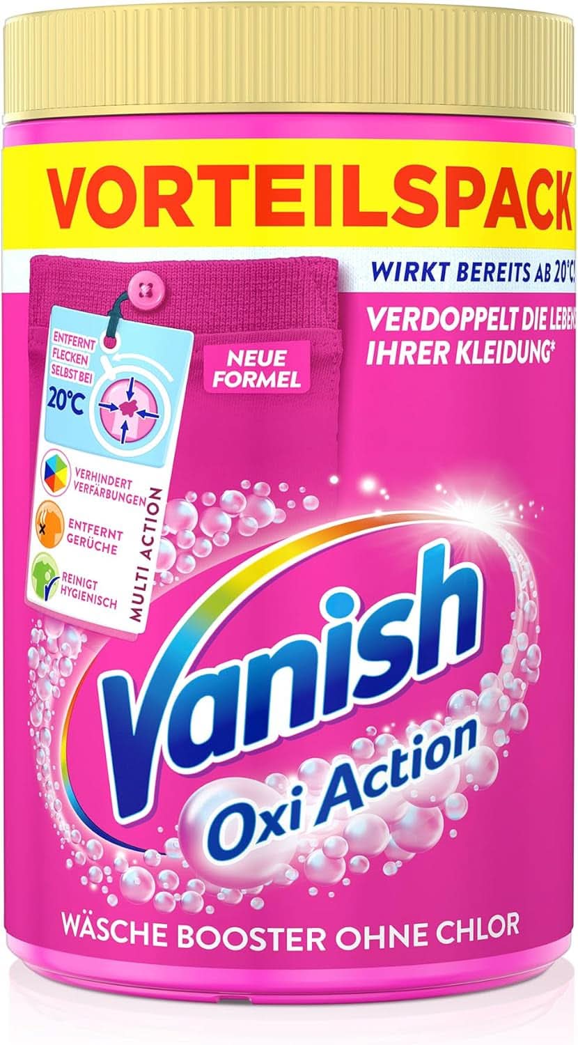 Vanish Oxi Action Powder Pink – 1 x 1,65 kg – Pulver zum Entfernen von Flecken und zur Verbesserung der Wäsche ohne Chlor – für farbige Wäsche. Waschmittel Naty Shop