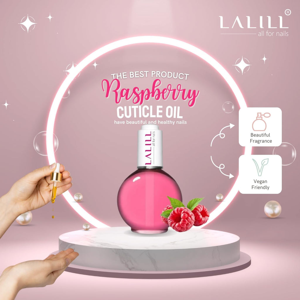 LALILL Nail Cuticle Oil 75Ml - Himbeere Nagelpflegeöl - Nagelöl Pflege Für Nägel Nagelhaut - SPA Maniküre Naildesign Hände - Vegan - Mit Pipette