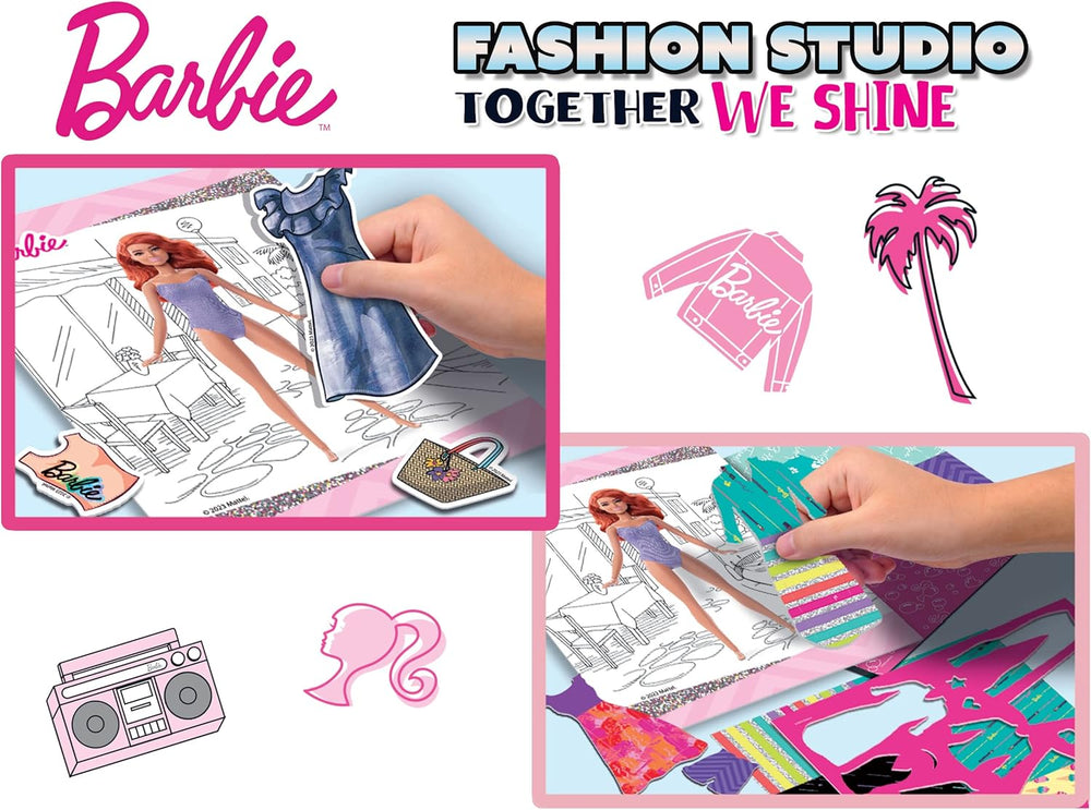 Lisciani – BARBIE – Skizzenbuch Set Wir Glänzen – Modestudio – Models zum Anziehen – Kreatives Spiel – Supermodische Kleidung – Farbmarker – Für Mädchen ab 4 Jahren