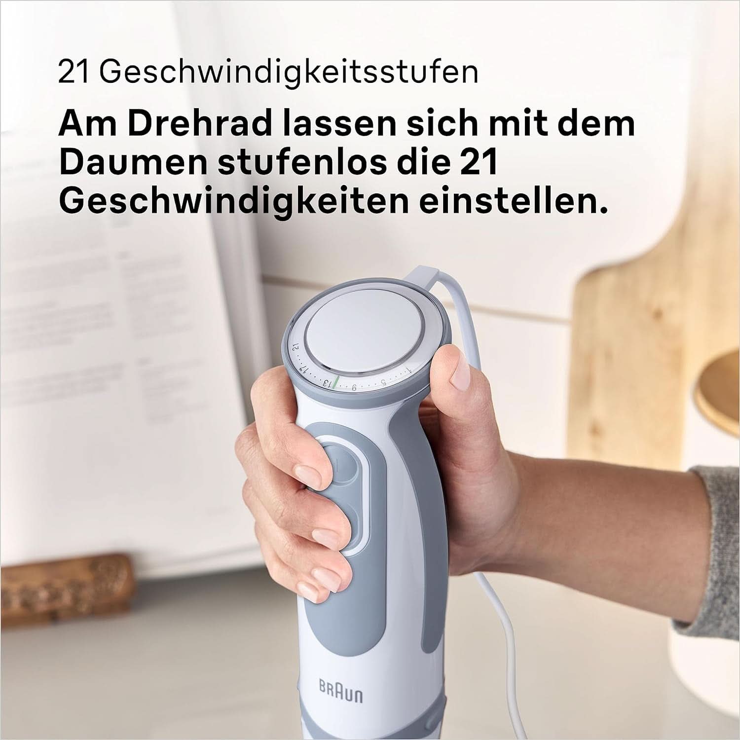 Braun Stabmixer MQ 5200WH - Multiquick 5 Vario Pürierstab Mit Edelstahl Mixfuß, 1000 Watt, Inkl. 600 ml Mix- & Messbecher, Weiß/Grau Kitchen Naty Shop