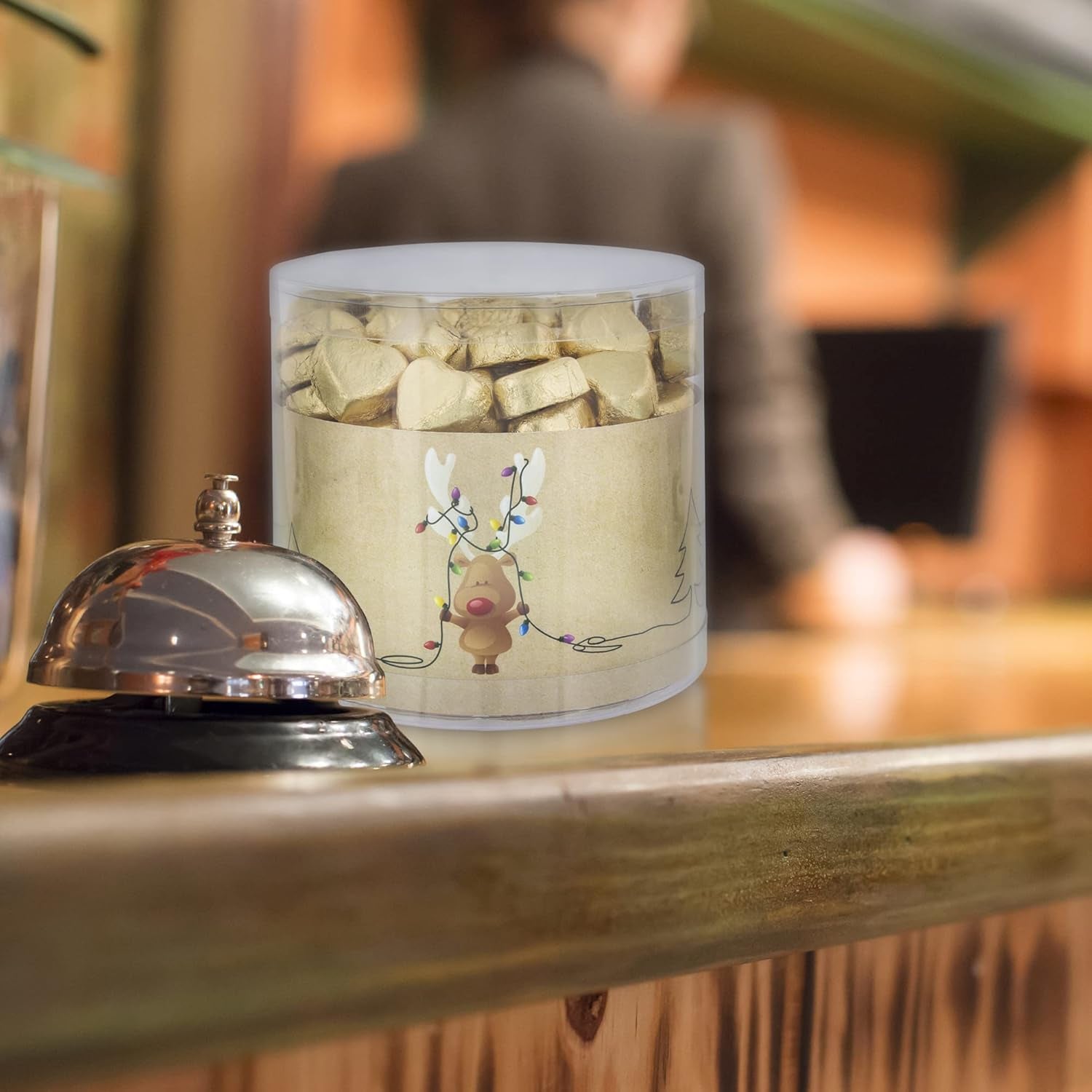 Günthart 150 Stück goldene Schokoladenherzen mit Nougatfüllung, Rentier | Rudolph der Rote - Nougatcreme | Goldene Schokoladenherzen | Wettbewerb | Goldene Schokoladenherzen | Weihnachten (1,2 kg)