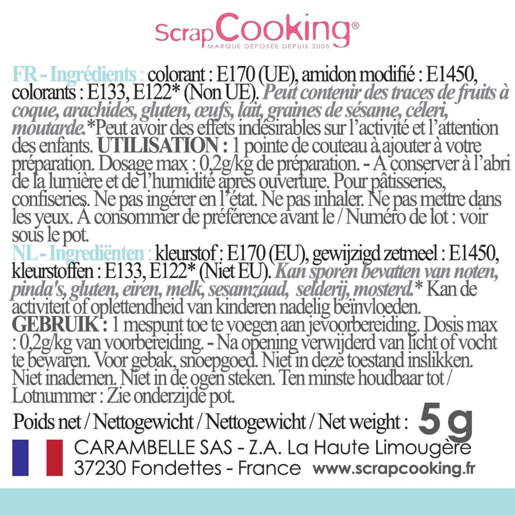 Scrapcooking, colorant alimentar pudră, albastru pastel, 5 grame Naty Shop