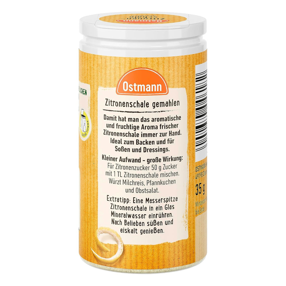 Ostmann Gewürze – Zitronenschale, gemahlene Schale für ein frisches Zitronen-Aroma, zum Backen oder Verfeinern von Soßen, Dressings & Desserts, vegan, 35 g (Verpackungsdesign kann abweichen)