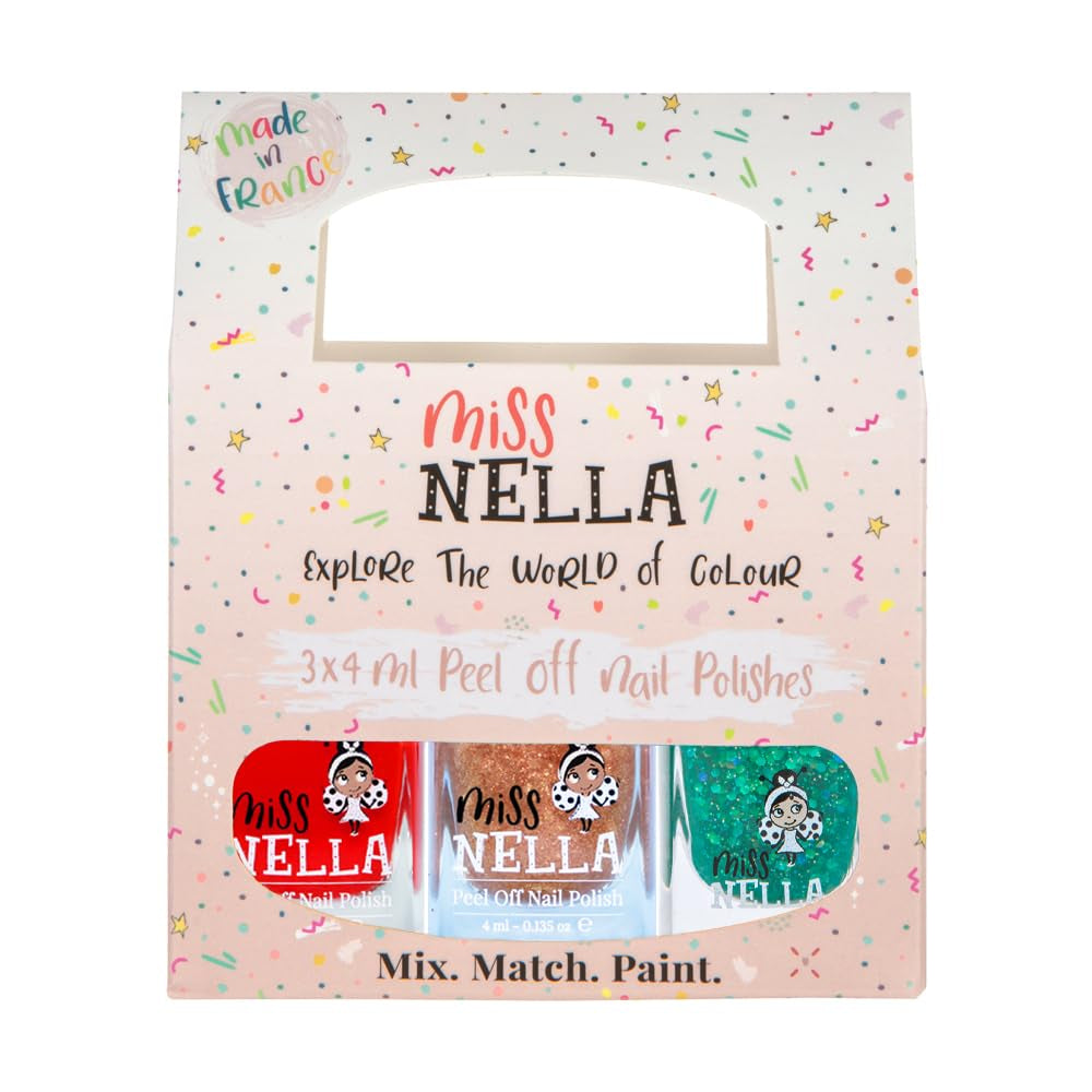 Miss Nella Magic Collection 4-teiliges Glitzer-Nagellack-Set: Rosa, Rot, Gold und Blau, spezieller entfernbarer Nagellack für Kinder, ungiftig, auf Wasserbasis, geruchlos