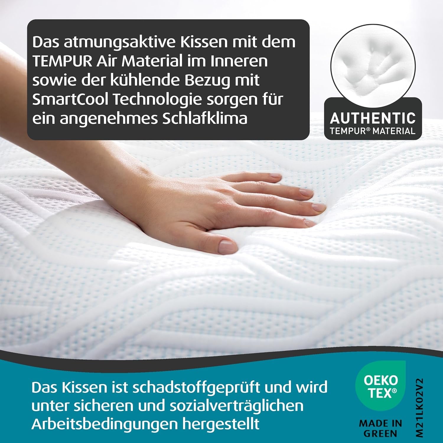 Pernă de dormit TEMPUR Comfort Air Medium, Pernă respirabilă pentru fiecare poziție de dormit, OEKO-TEX MADE in GREEN, fermitate medie, 40 X 80 Cm Perne standard Naty Shop