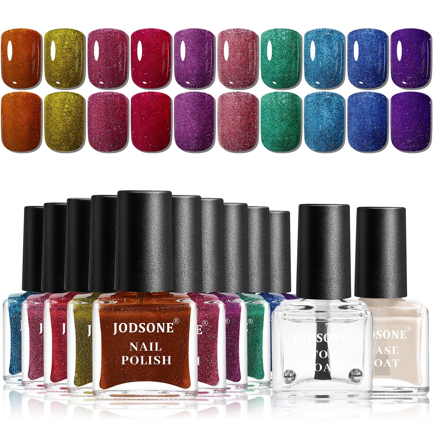 JODSONE 12-teiliges Nagellack-Set, 10 Farben, Kombination aus 2 Unterlacken und Überlack, schnell trocknender Nagellack für Amateure und Anfänger