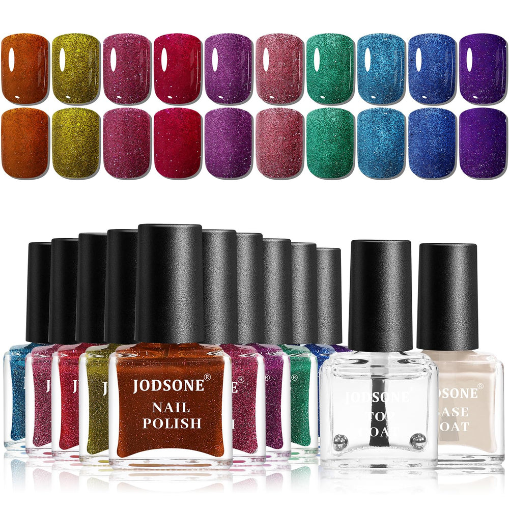 JODSONE 12-teiliges Nagellack-Set, 10 Farben, Kombination aus 2 Unterlacken und Überlack, schnell trocknender Nagellack für Amateure und Anfänger