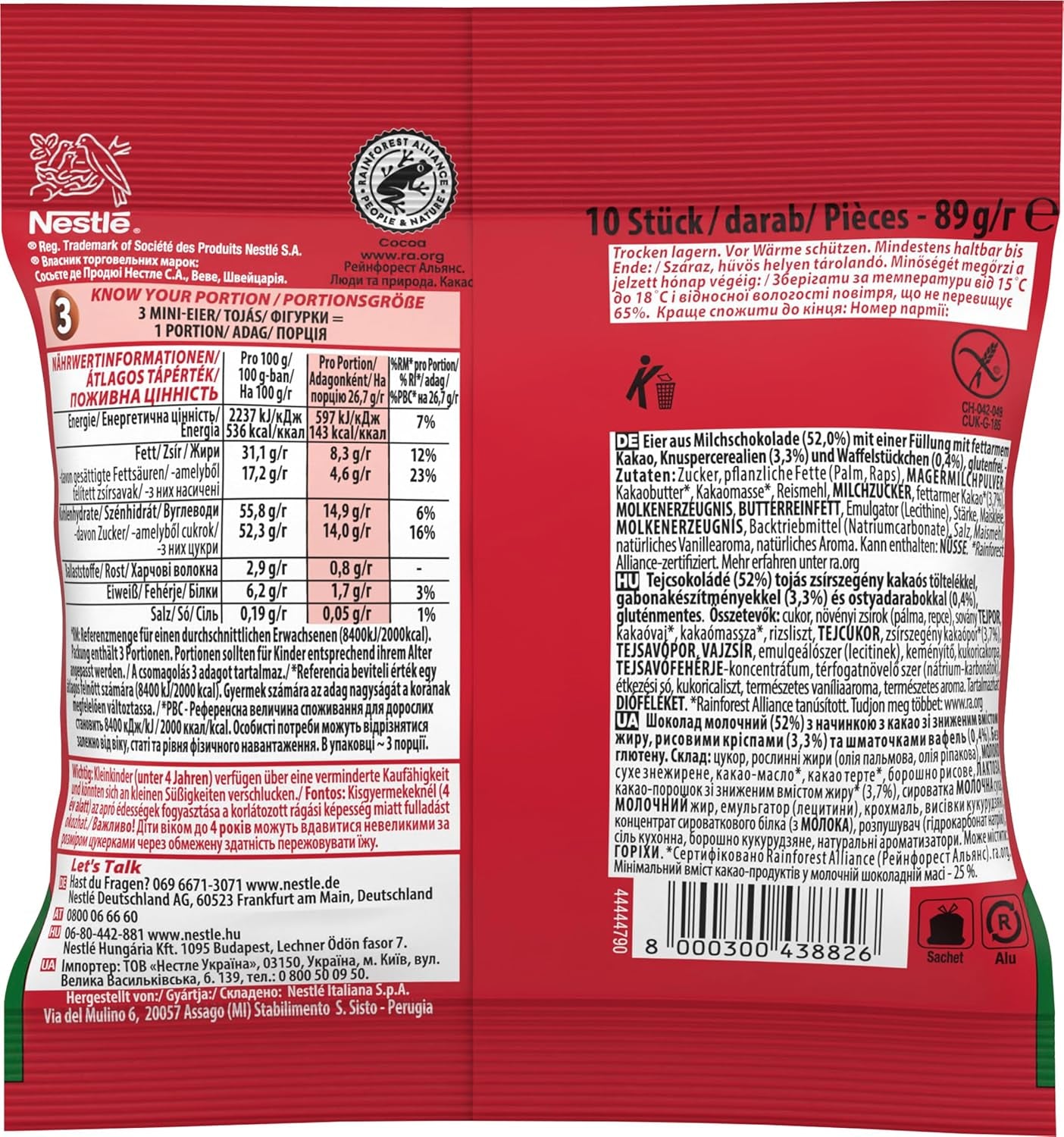 NESTLÉ Mini Eggs, kleine Eier aus Milchschokolade mit cremiger Füllung und knusprigen Stücken, 1 Packung (1 x 89 g)